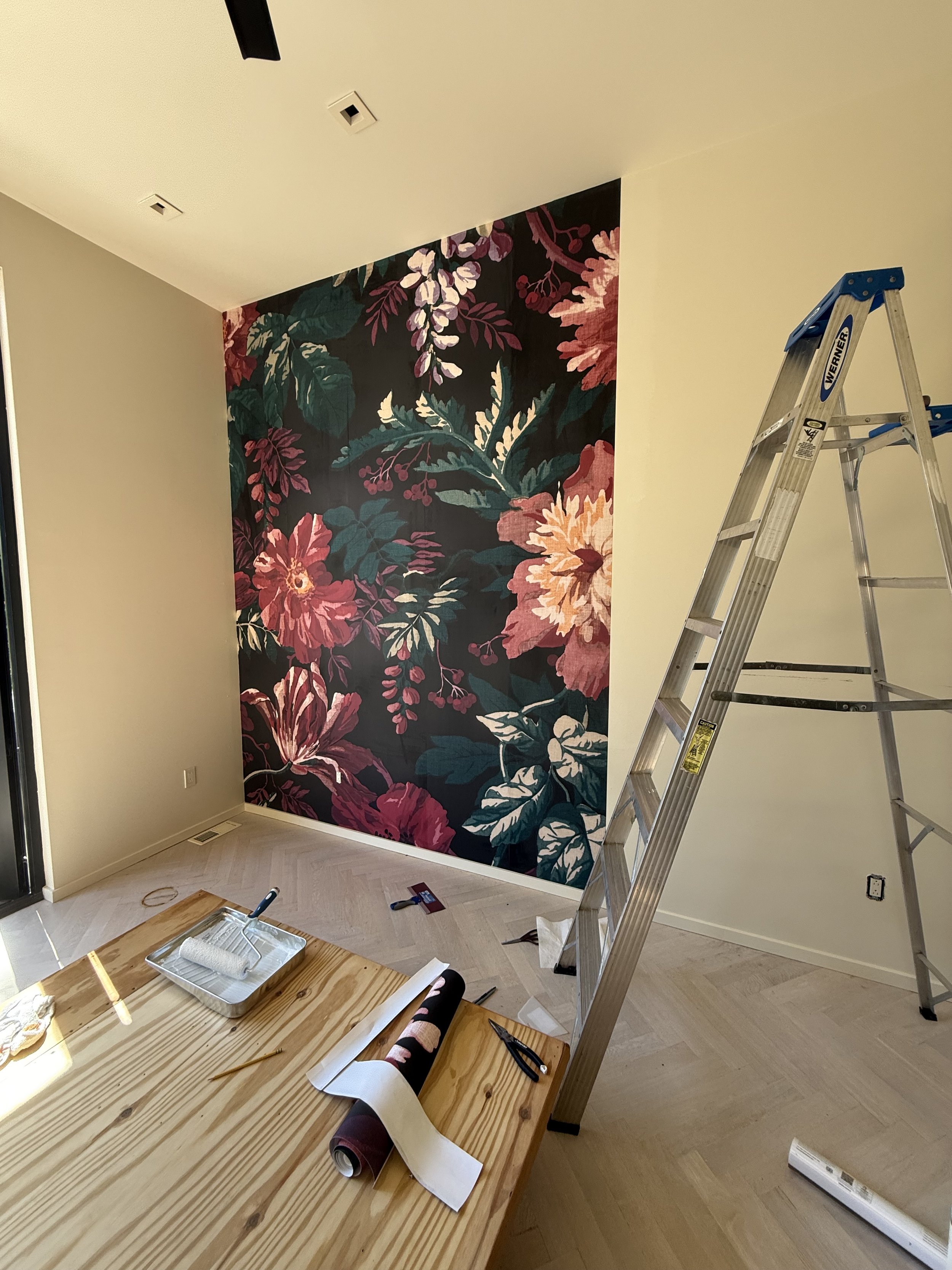 Wallpaper installation detail in a residential interior