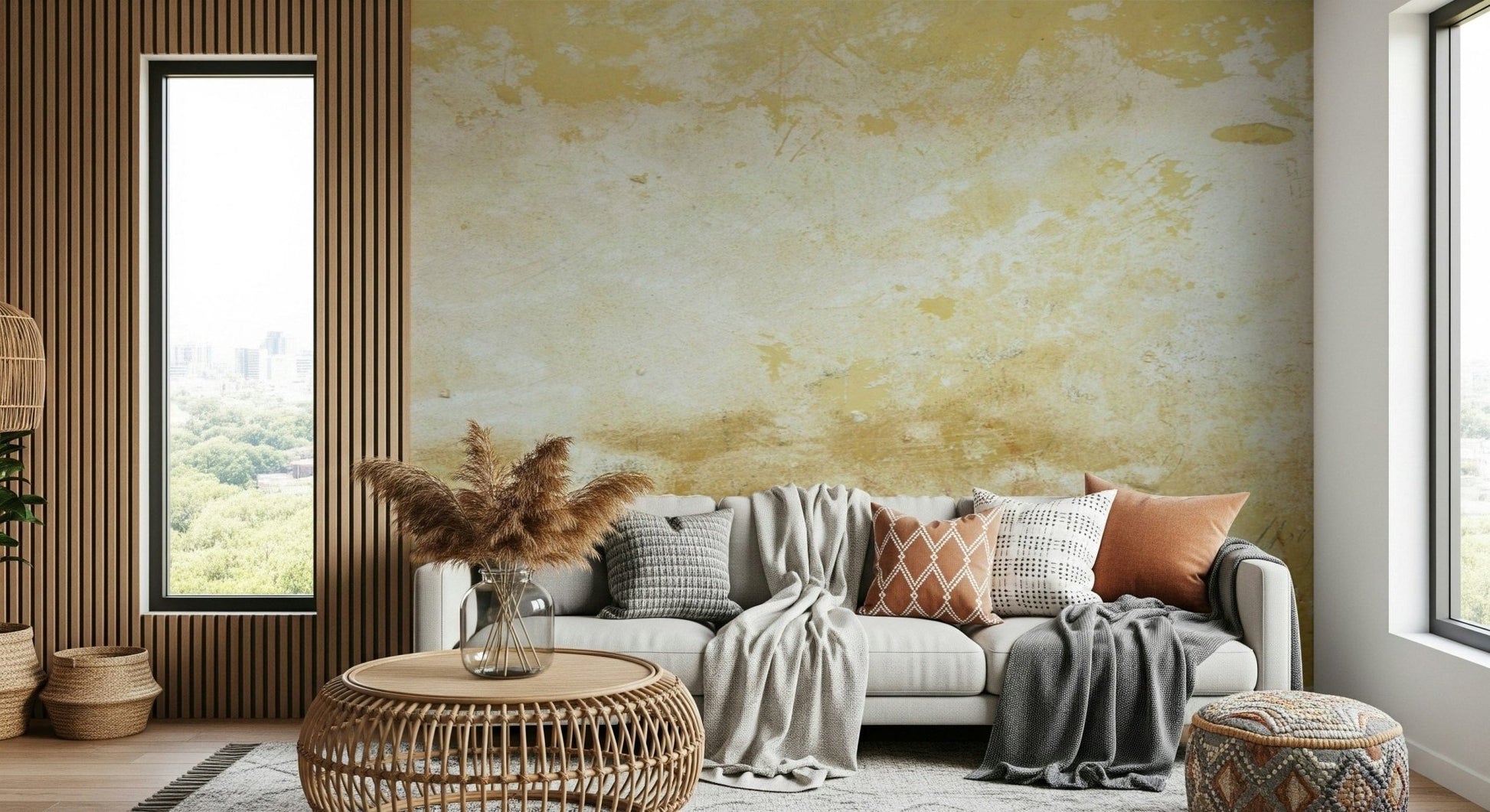 Decorative mural wallcovering in a residential room